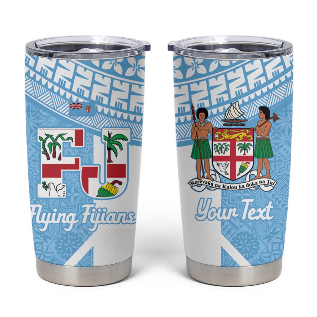 Custom Fiji Tapa Rugby Tumbler Cup Flying Fijian Blue And White Version