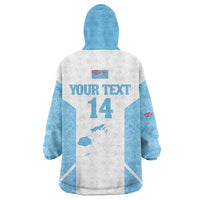 Custom Fiji Tapa Rugby Wearable Blanket Hoodie Flying Fijian Blue And White Version LT14 - Polynesian Pride