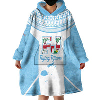 Custom Fiji Tapa Rugby Wearable Blanket Hoodie Flying Fijian Blue And White Version LT14 - Polynesian Pride
