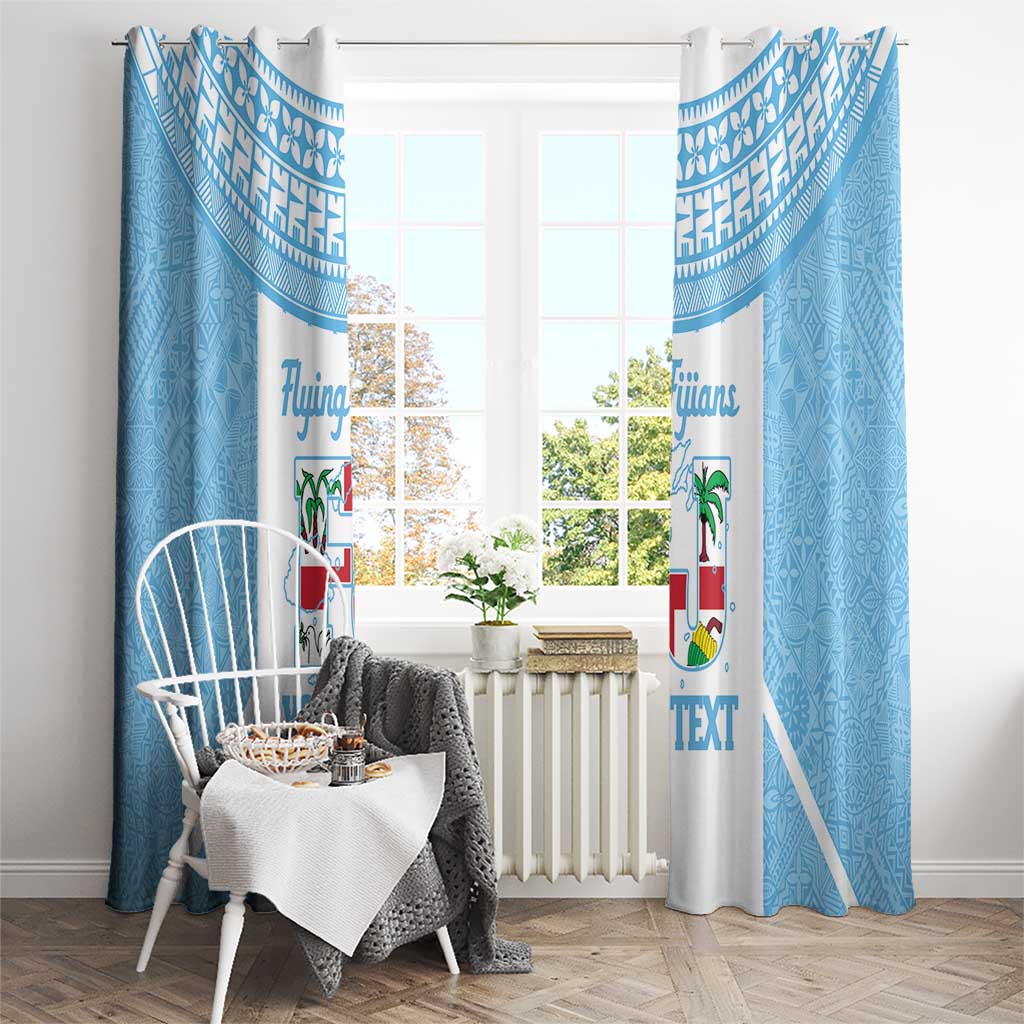 Custom Fiji Tapa Rugby Window Curtain Flying Fijian Blue And White Version