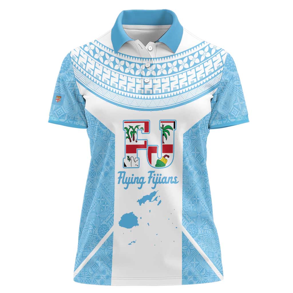 Custom Fiji Tapa Rugby Women Polo Shirt Flying Fijian Blue And White Version LT14 Female Blue - Polynesian Pride