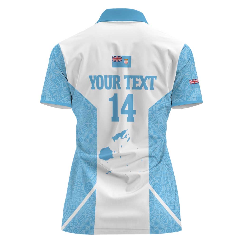 Custom Fiji Tapa Rugby Women Polo Shirt Flying Fijian Blue And White Version LT14 - Polynesian Pride