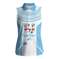 Custom Fiji Tapa Rugby Women Sleeveless Polo Shirt Flying Fijian Blue And White Version LT14 Female Blue - Polynesian Pride
