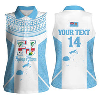 Custom Fiji Tapa Rugby Women Sleeveless Polo Shirt Flying Fijian Blue And White Version LT14 - Polynesian Pride