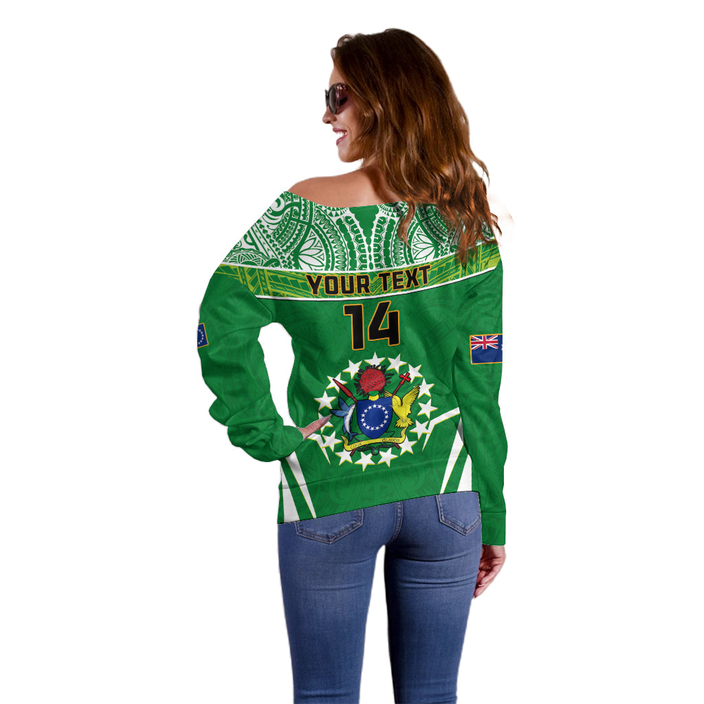 Personalised Cook Islands Football Off Shoulder Sweater Go Kuki Airani Polynesian Sporty Style LT14 - Polynesian Pride