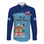 Fiji Football Long Sleeve Button Shirt Fijian Tapa Pattern Sporty Style LT14 Unisex Blue - Polynesian Pride