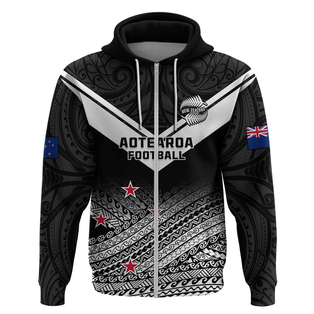 Custom Aotearoa Football Hoodie Go New Zealand Maori Fern Pattern LT14 Zip Hoodie Black - Polynesian Pride