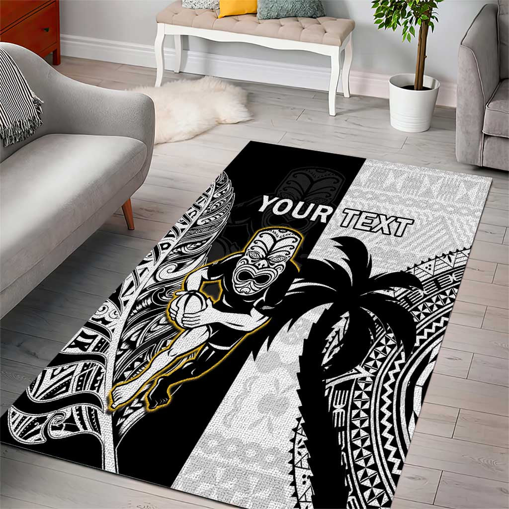 Custom Fiji And New Zealand Rugby Area Rug Aotearoa Silver Fern Mix Fijian Tapa Pattern LT14 - Polynesian Pride