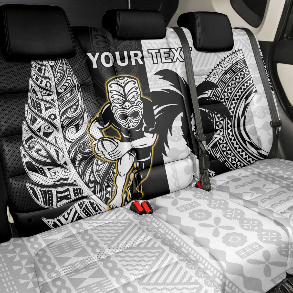 Custom Fiji And New Zealand Rugby Back Car Seat Cover Aotearoa Silver Fern Mix Fijian Tapa Pattern LT14 - Polynesian Pride