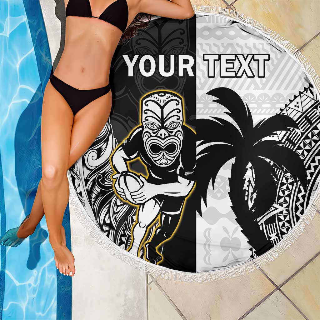 Custom Fiji And New Zealand Rugby Beach Blanket Aotearoa Silver Fern Mix Fijian Tapa Pattern LT14 - Polynesian Pride