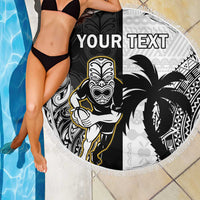 Custom Fiji And New Zealand Rugby Beach Blanket Aotearoa Silver Fern Mix Fijian Tapa Pattern LT14 - Polynesian Pride