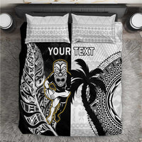 Custom Fiji And New Zealand Rugby Bedding Set Aotearoa Silver Fern Mix Fijian Tapa Pattern LT14 Black - Polynesian Pride