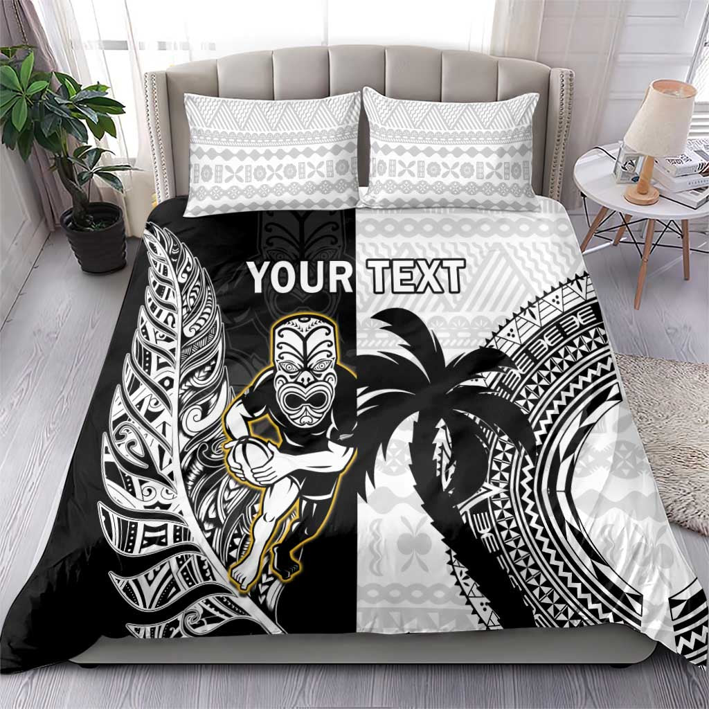 Custom Fiji And New Zealand Rugby Bedding Set Aotearoa Silver Fern Mix Fijian Tapa Pattern LT14 - Polynesian Pride