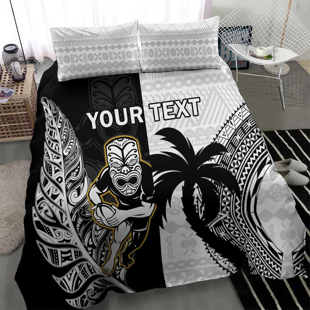 Custom Fiji And New Zealand Rugby Bedding Set Aotearoa Silver Fern Mix Fijian Tapa Pattern LT14 - Polynesian Pride