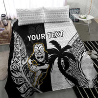 Custom Fiji And New Zealand Rugby Bedding Set Aotearoa Silver Fern Mix Fijian Tapa Pattern LT14 - Polynesian Pride