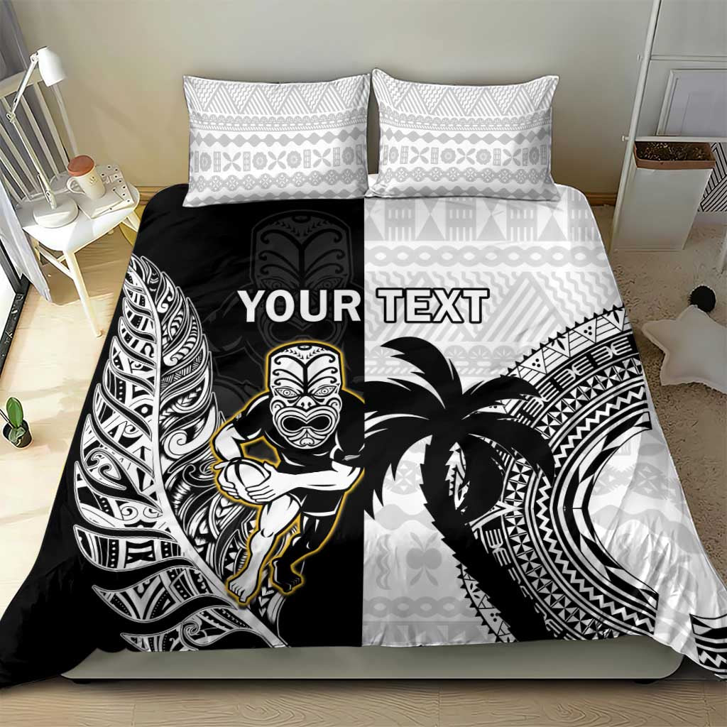 Custom Fiji And New Zealand Rugby Bedding Set Aotearoa Silver Fern Mix Fijian Tapa Pattern LT14 - Polynesian Pride