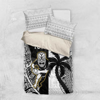 Custom Fiji And New Zealand Rugby Bedding Set Aotearoa Silver Fern Mix Fijian Tapa Pattern LT14 US Twin 172cm x 218cm Black - Polynesian Pride