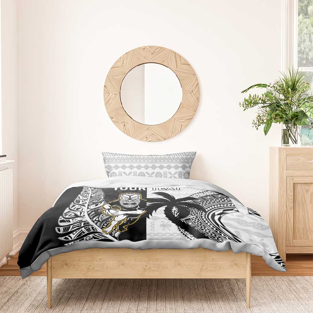 Custom Fiji And New Zealand Rugby Bedding Set Aotearoa Silver Fern Mix Fijian Tapa Pattern LT14 - Polynesian Pride