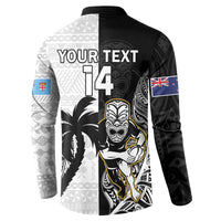 Custom Fiji And New Zealand Rugby Button Sweatshirt Aotearoa Silver Fern Mix Fijian Tapa Pattern LT14 - Polynesian Pride