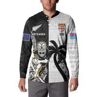 Custom Fiji And New Zealand Rugby Button Sweatshirt Aotearoa Silver Fern Mix Fijian Tapa Pattern LT14 - Polynesian Pride