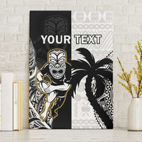 Custom Fiji And New Zealand Rugby Canvas Wall Art Aotearoa Silver Fern Mix Fijian Tapa Pattern LT14 Without Frame Black - Polynesian Pride