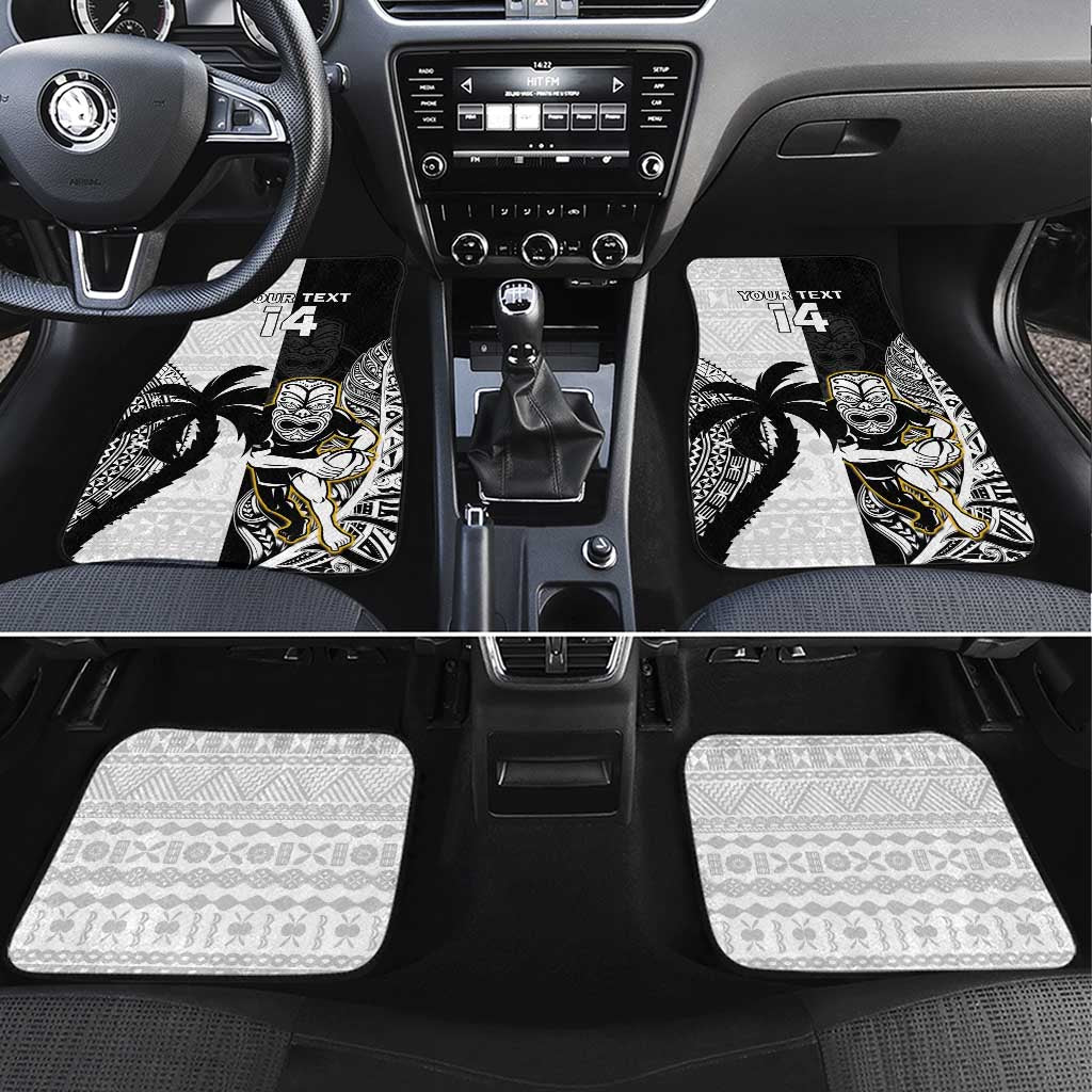 Custom Fiji And New Zealand Rugby Car Mats Aotearoa Silver Fern Mix Fijian Tapa Pattern LT14 Set 4pcs Black - Polynesian Pride