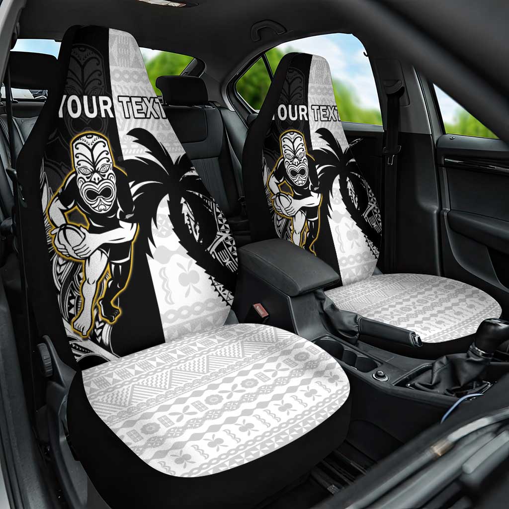 Custom Fiji And New Zealand Rugby Car Seat Cover Aotearoa Silver Fern Mix Fijian Tapa Pattern LT14 One Size Black - Polynesian Pride