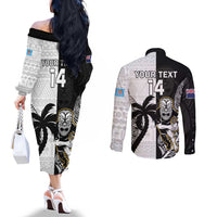 Custom Fiji And New Zealand Rugby Couples Matching Off The Shoulder Long Sleeve Dress and Long Sleeve Button Shirt Aotearoa Silver Fern Mix Fijian Tapa Pattern LT14 - Polynesian Pride