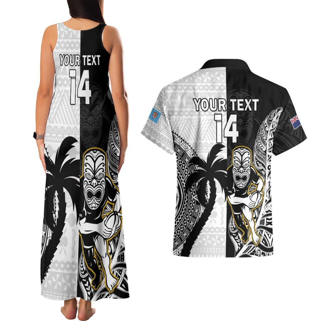 Custom Fiji And New Zealand Rugby Couples Matching Tank Maxi Dress and Hawaiian Shirt Aotearoa Silver Fern Mix Fijian Tapa Pattern LT14 - Polynesian Pride