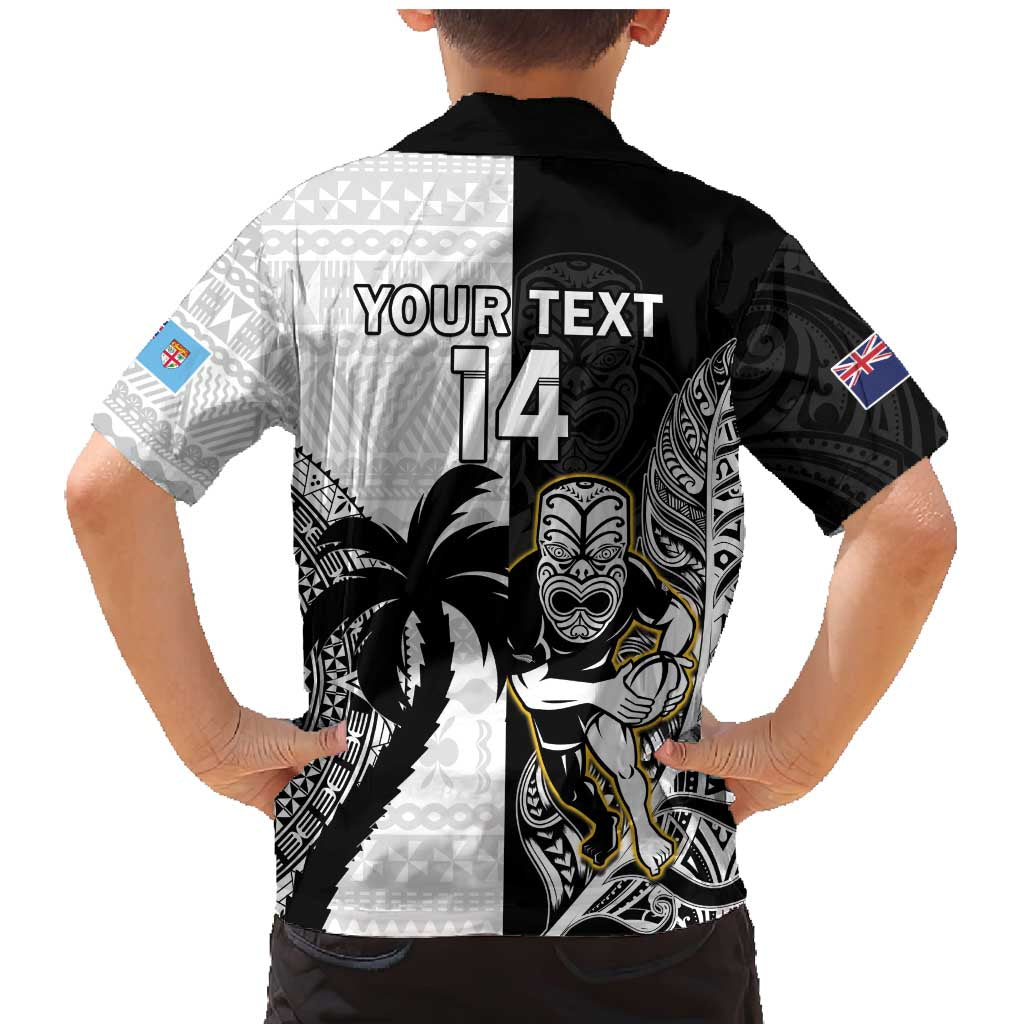Custom Fiji And New Zealand Rugby Family Matching Mermaid Dress and Hawaiian Shirt Aotearoa Silver Fern Mix Fijian Tapa Pattern LT14 - Polynesian Pride