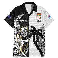 Custom Fiji And New Zealand Rugby Family Matching Mermaid Dress and Hawaiian Shirt Aotearoa Silver Fern Mix Fijian Tapa Pattern LT14 Dad's Shirt - Short Sleeve Black - Polynesian Pride