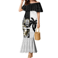 Custom Fiji And New Zealand Rugby Family Matching Mermaid Dress and Hawaiian Shirt Aotearoa Silver Fern Mix Fijian Tapa Pattern LT14 Mom's Dress Black - Polynesian Pride