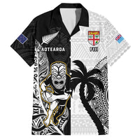 Custom Fiji And New Zealand Rugby Family Matching Off The Shoulder Long Sleeve Dress and Hawaiian Shirt Aotearoa Silver Fern Mix Fijian Tapa Pattern LT14 Dad's Shirt - Short Sleeve Black - Polynesian Pride