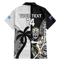 Custom Fiji And New Zealand Rugby Family Matching Off The Shoulder Long Sleeve Dress and Hawaiian Shirt Aotearoa Silver Fern Mix Fijian Tapa Pattern LT14 - Polynesian Pride