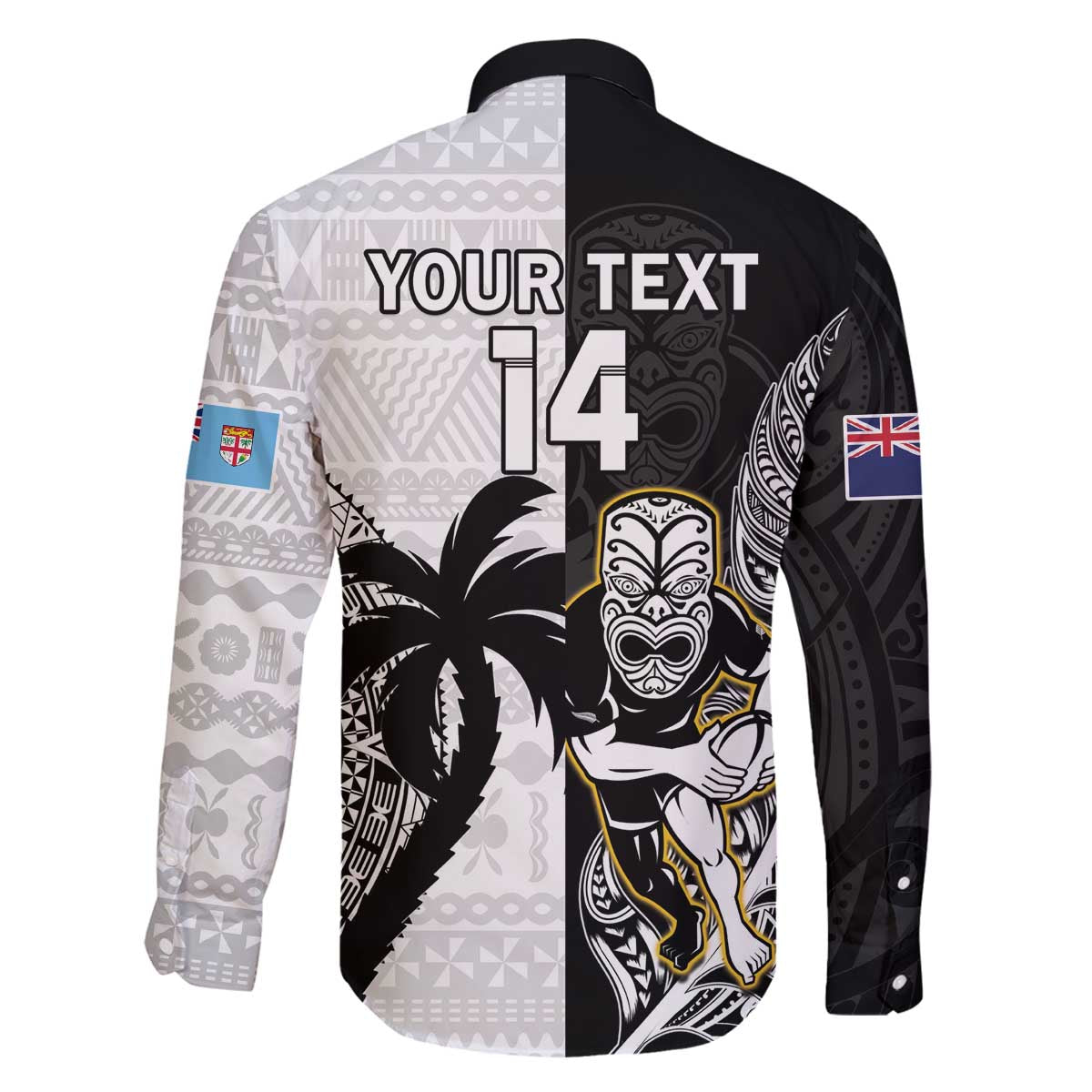 Custom Fiji And New Zealand Rugby Family Matching Puletasi and Hawaiian Shirt Aotearoa Silver Fern Mix Fijian Tapa Pattern LT14 - Polynesian Pride