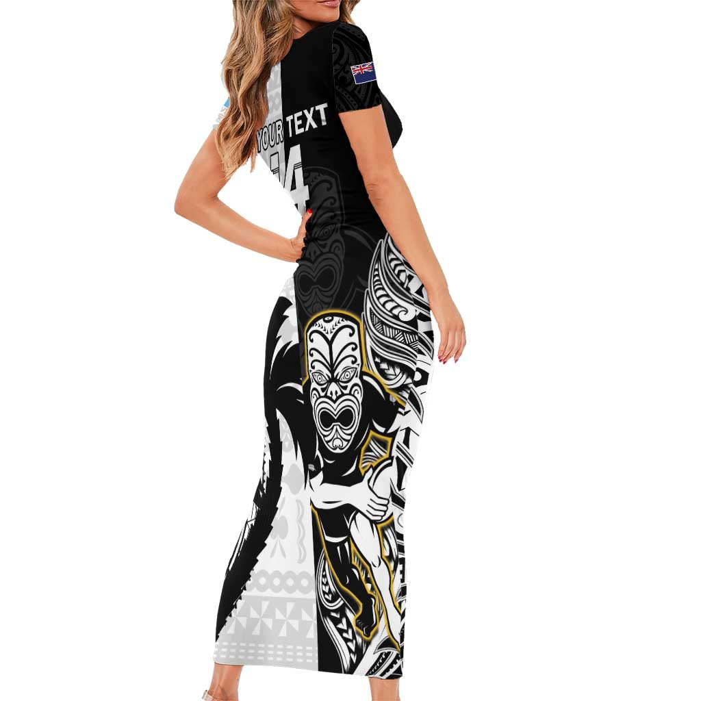 Custom Fiji And New Zealand Rugby Family Matching Short Sleeve Bodycon Dress and Hawaiian Shirt Aotearoa Silver Fern Mix Fijian Tapa Pattern LT14 - Polynesian Pride