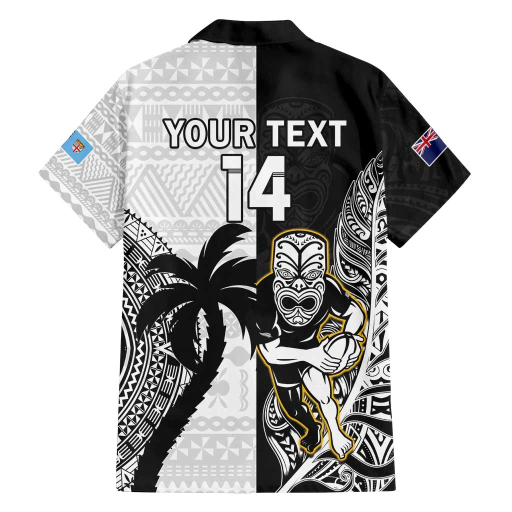 Custom Fiji And New Zealand Rugby Family Matching Summer Maxi Dress and Hawaiian Shirt Aotearoa Silver Fern Mix Fijian Tapa Pattern LT14 - Polynesian Pride