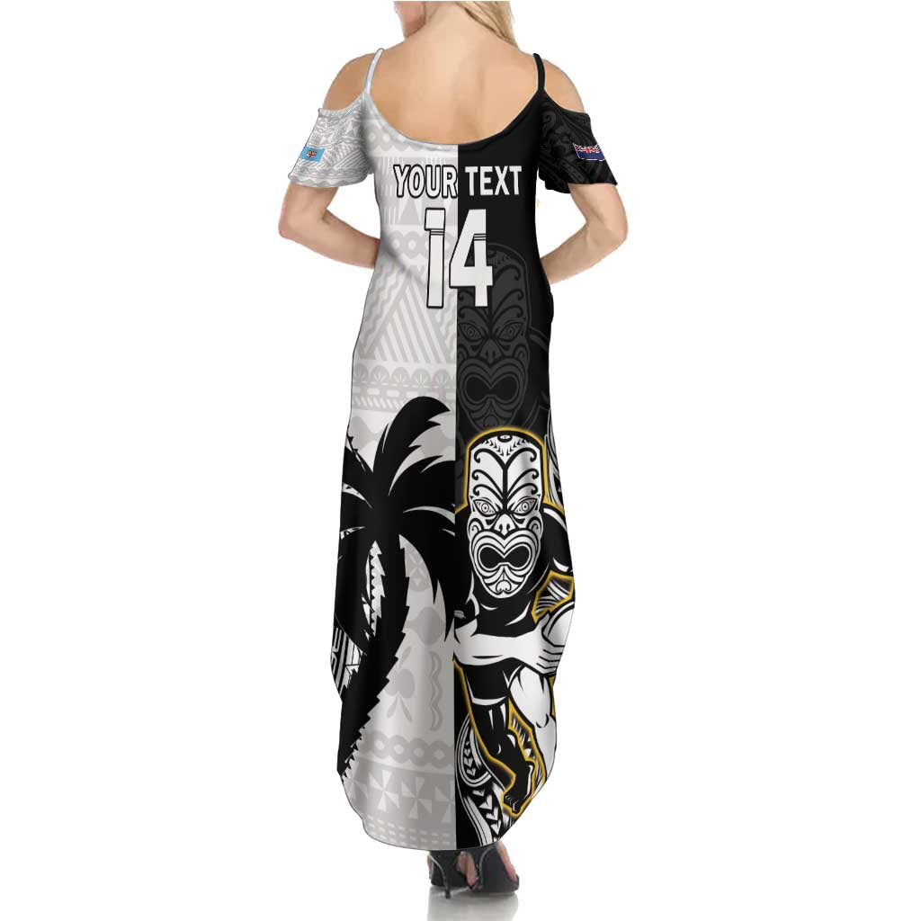 Custom Fiji And New Zealand Rugby Family Matching Summer Maxi Dress and Hawaiian Shirt Aotearoa Silver Fern Mix Fijian Tapa Pattern LT14 - Polynesian Pride