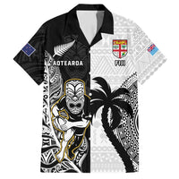 Custom Fiji And New Zealand Rugby Family Matching Tank Maxi Dress and Hawaiian Shirt Aotearoa Silver Fern Mix Fijian Tapa Pattern LT14 Dad's Shirt - Short Sleeve Black - Polynesian Pride