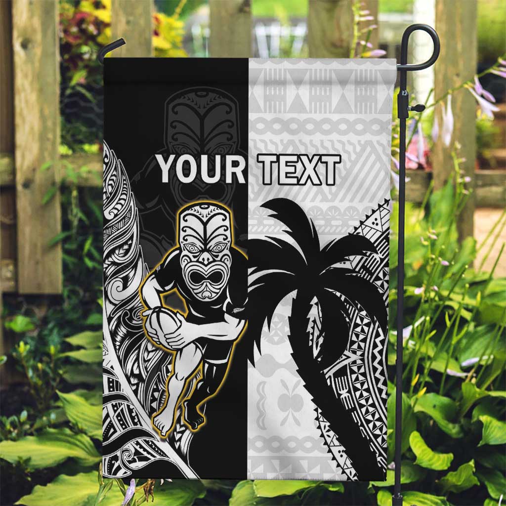 Custom Fiji And New Zealand Rugby Garden Flag Aotearoa Silver Fern Mix Fijian Tapa Pattern LT14 Garden Flag Black - Polynesian Pride