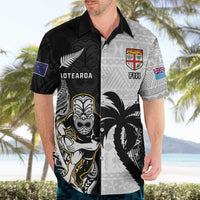 Custom Fiji And New Zealand Rugby Hawaiian Shirt Aotearoa Silver Fern Mix Fijian Tapa Pattern LT14 - Polynesian Pride