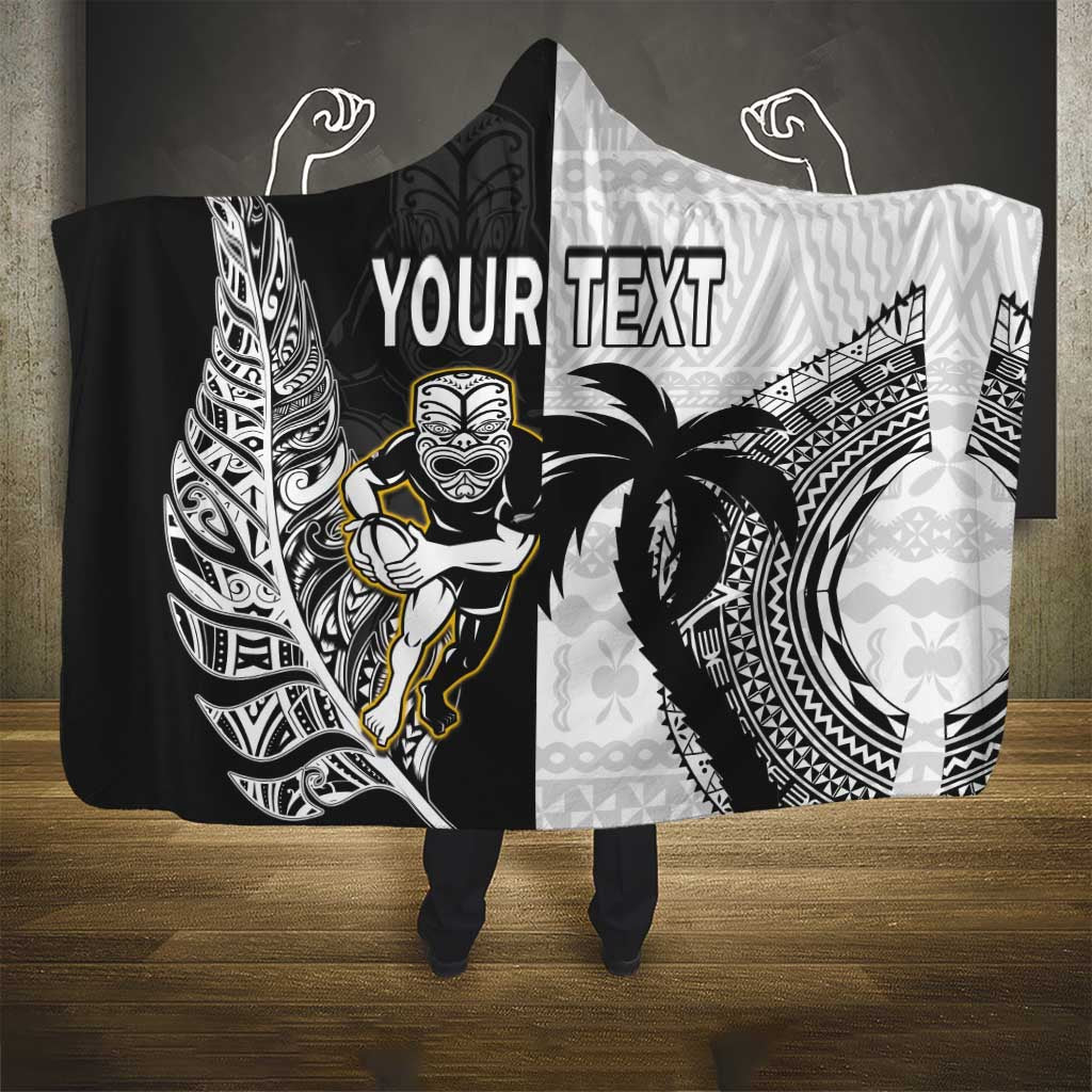 Custom Fiji And New Zealand Rugby Hooded Blanket Aotearoa Silver Fern Mix Fijian Tapa Pattern LT14 - Polynesian Pride