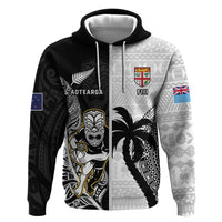 Custom Fiji And New Zealand Rugby Hoodie Aotearoa Silver Fern Mix Fijian Tapa Pattern LT14 Zip Hoodie Black - Polynesian Pride