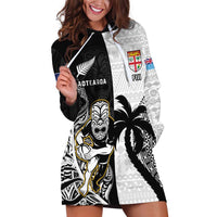 Custom Fiji And New Zealand Rugby Hoodie Dress Aotearoa Silver Fern Mix Fijian Tapa Pattern LT14 Black - Polynesian Pride