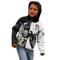 Custom Fiji And New Zealand Rugby Kid Hoodie Aotearoa Silver Fern Mix Fijian Tapa Pattern LT14 - Polynesian Pride