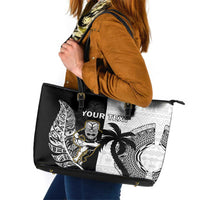 Custom Fiji And New Zealand Rugby Leather Tote Bag Aotearoa Silver Fern Mix Fijian Tapa Pattern LT14 Black - Polynesian Pride