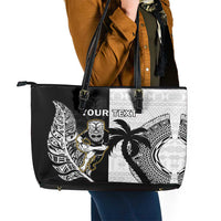 Custom Fiji And New Zealand Rugby Leather Tote Bag Aotearoa Silver Fern Mix Fijian Tapa Pattern LT14 - Polynesian Pride