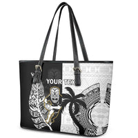 Custom Fiji And New Zealand Rugby Leather Tote Bag Aotearoa Silver Fern Mix Fijian Tapa Pattern LT14 - Polynesian Pride
