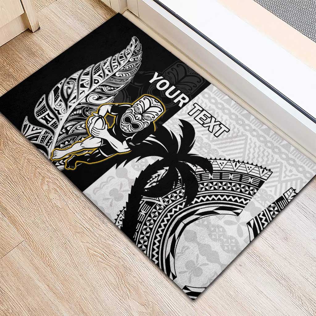 Custom Fiji And New Zealand Rugby Rubber Doormat Aotearoa Silver Fern Mix Fijian Tapa Pattern LT14 - Polynesian Pride