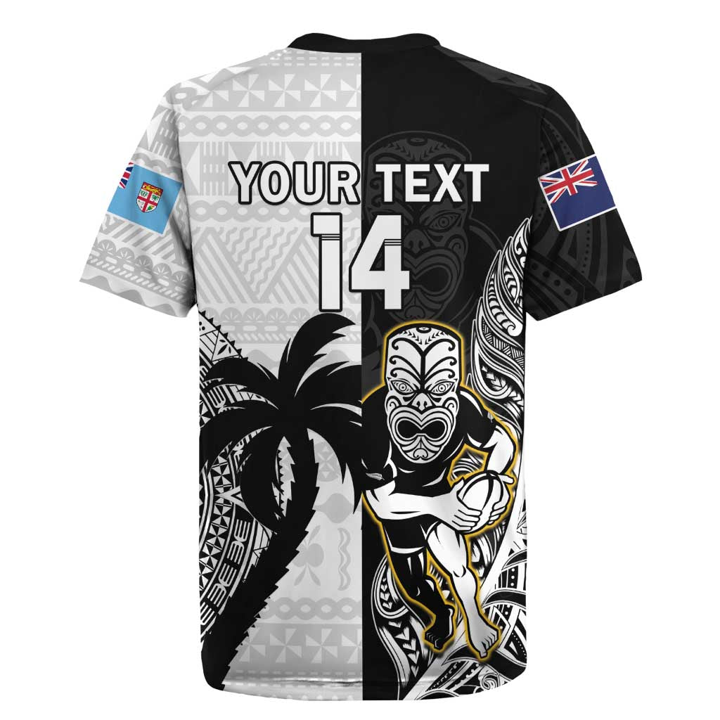 Custom Fiji And New Zealand Rugby Rugby Jersey Aotearoa Silver Fern Mix Fijian Tapa Pattern LT14 - Polynesian Pride